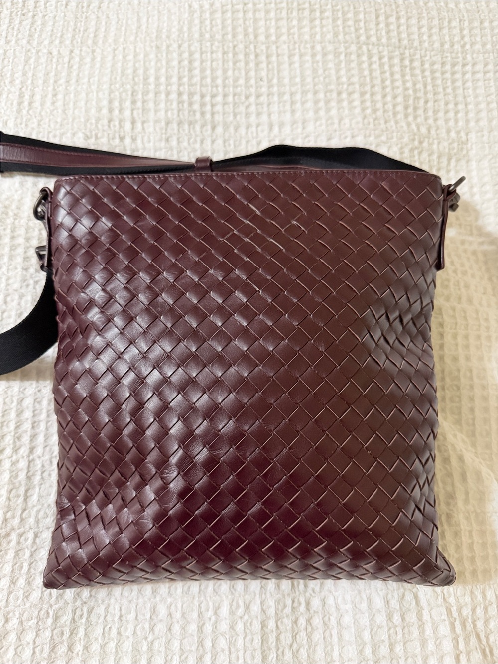 Bottega Veneta Burgundy Woven Leather Messenger Bag